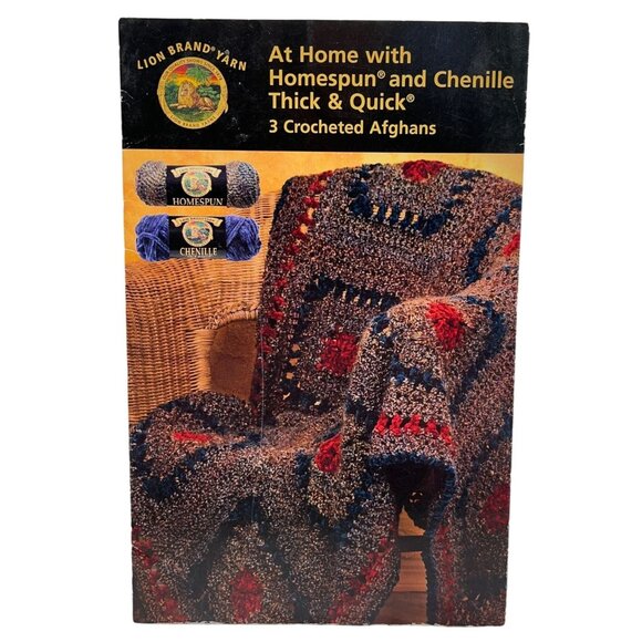 Lion Brand Yarn Afghan 3 Pattern Booklet Crochet Thick Quick Homespun Chenille - Picture 1 of 6